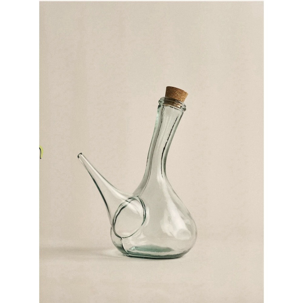 Hand Blown Glass Porrón Spanish Wine Decanter 1L Pitcher Spout With cork cap - Picture 3 of 3